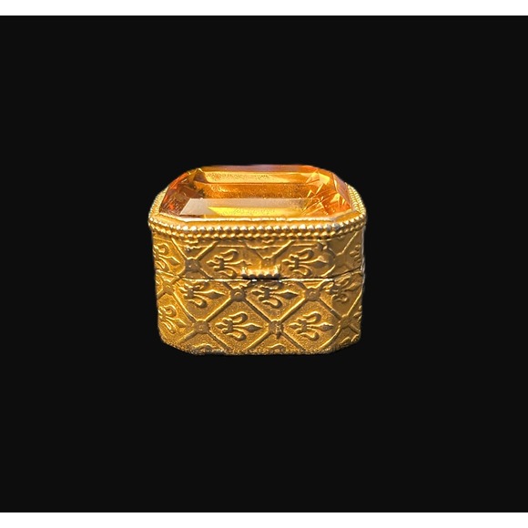 Vintage Florenza Jeweled‎ Top Trinket Box, Gold, 1 x 1 x .75 - Picture 1 of 6